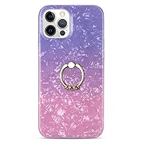XYX Case Compatible with iPhone 12 Pro, Gradient Color IMD Design Series TPU Phone Full-Body Protective Cover Cover with 360 Rotating Ring Kickstand for iPhone 12 Pro, Purple Pink