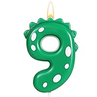 Green Number 9 Dinosaur Candle for Boy Birthday Party Decorations, 9th Birthday Dinosaur Party Supplies, Dino Theme Birthday Number Candle Cake Topper Decorations