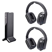 Avantree HT280 Dual Link Bundle - Digital 2.4G Wireless TV Headphones (Set of 2) w/Transmitter Charging Dock, Share TV Watching, Enhanced High Volume Headset for Seniors & Hearing Impaired, No Delay