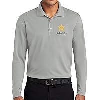 US Army Star Logo Black Chest Print Long Sleeve Moisture Wicking Polo Shirt