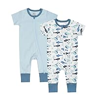 Teach Leanbh Baby Boys Girls 2 Pack 2 Way Zipper Footless Pajamas Cotton Short Sleeve Printing Romper Sleep and Play