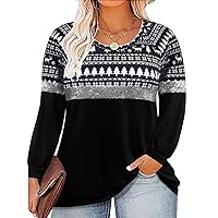 RITERA Plus Size Tops for Women Long Sleeve Colorblock Shirts Casual O Neck Tees Black White 5XL