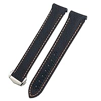 19mm 20mm 21mm Canvas Leather Bottom Watchband for Omega Seamaster 300 Speedmaster AT150 Planet Ocean Seiko Nylon Watch Strap (Color : Black Orange 1, Size : 19mm)