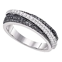 TheDiamondDeal 10kt White Gold Womens Round Black Color Enhanced Diamond Crossover Band Ring 1/2 Cttw