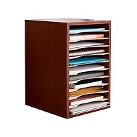Safco Vertical Desktop Sorter, Wooden Paper Organizer for Home Office and Classroom, 11 Adjustable, Letter-Size Compartments, Cherry