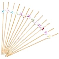 PuTwo Cocktail Picks Handmade Bamboo Toothpicks 100pcs 4.7” in Multicolor Flower
