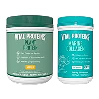 Marine Collagen Peptides Powder 7.8 oz Unflavored + 15 oz Vanilla Plant Protein Powder