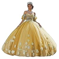 Sweetheart Quinceanera Dresses Ball Gown 3D Flowers Sweet 16 Dresses Puffy Sleeve Beaded Applique Prom Princess Dress