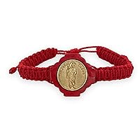 Saint St Jude Red Adjustable Bracelet Gold Tone Round Medal Charm Men Women Religious Gift