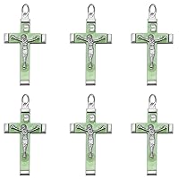 20Pcs Glow in The Dark Jesus Crucifix Pendant Silver Metal Resin Green Luminous Cross Charms for DIY Rosary Prayer Beads Necklace Bracelet Jewelry Making Supplies