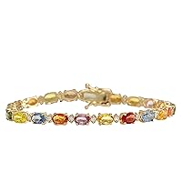 12.74 Carat Natural Multicolor Sapphire and Diamond (F-G Color, VS1-VS2 Clarity) 14K Yellow Gold Tennis Bracelet for Women Exclusively Handcrafted in USA