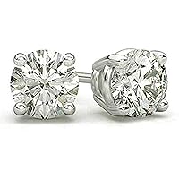 4.0 ct Round Brilliant Cut Simulated Diamond CZ Solitaire Stud Earrings in 14K White Gold Over Sterling Silver Screw Back
