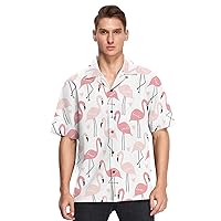 Flamingo Heart Hawaiian Shirt for Men,Men's Casual Button Down Shirts Short Sleeve for Men S