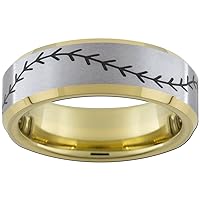 7mm Baseball Stitches on 18kt Gold Tungsten Ring Available in Sizes 5-15 (Full & Half Sizes)