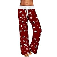 ORT Christmas Sweatpants for Women High Waisted Printed Wide Legged Active Joggers Pants Drawstring Lounge Bottoms