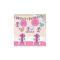 Flowers and Butterflies Girl's 1st Birthday Party Assorted Room Decorating Kit, 10-Piece, Assorted Sizes