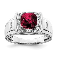 Diamond2Deal 14k White Gold Cushion Created Gemstone and Diamond Mens Ring for Women Size 10