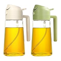2Pcs Olive Oil Dispenser, 2 in 1 Oil Sprayer for Cooking, 17oz/500ml Glass Oil Spray Bottle, Food-grade Oil Dispenser and Oil Sprayer for Kitchen, Salad, Frying, BBQ (White & Green)