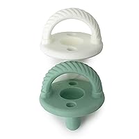 Itzy Ritzy Silicone Pacifiers for Newborn - Sweetie Soother Pacifiers Feature Collapsible Handle & Two Air Holes for Added Safety; For Ages Newborn and Up, Set of 2 in Mint & White