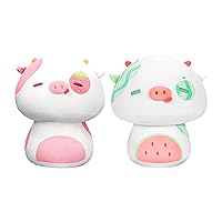 2 Pcs Mushroom Plush, 8 Inch Strawberry Cow Plush Pillow + 8 Inch Watermelon Cow Plush Pillow