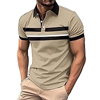 Mens Short Sleeve Button Up Athletic T-Shirts Striped Casual Golf Polos Shirts Performance Workout Muscle T-Shirt