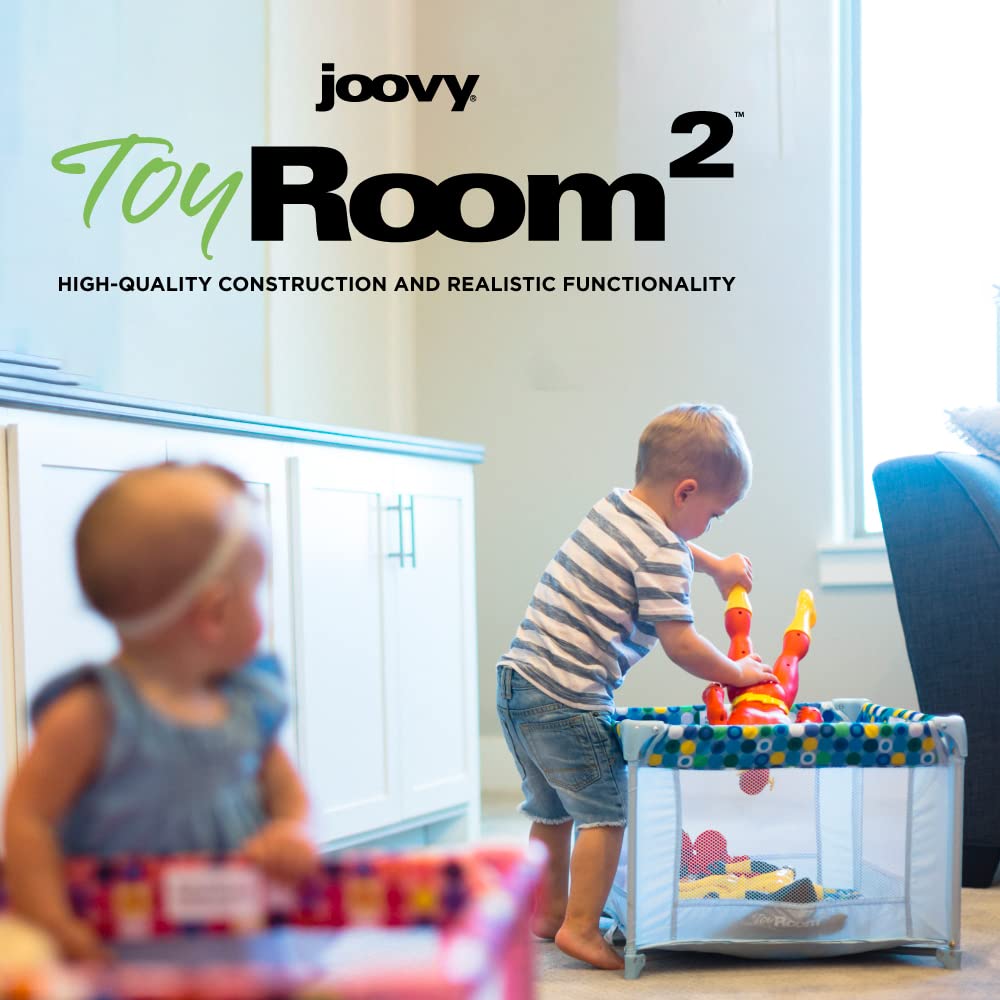 Joovy Toy Room² Playard Baby Doll Playpen Featuring Sturdy Steel Frame and Collapsible Design Allows for Easy Fold for Travel, and Travel Case - Large Enough for 22” Dolls (Blue Dot)