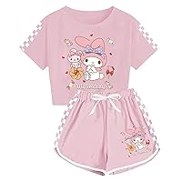 My Melody Crop Top T Shirt and Shorts Set Women Girls 2 Piece Short Sleeve Outfits Summer Active Tracksuits