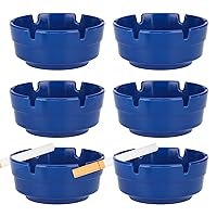 6Pcs Blue Plastic Ash Tray Sets for Cigarettes, Round Tabletop Ashtray Outdoor Decorations Ideal for Patio Bar Restaurant Hotel and Party Use (Set of 6 Blue)