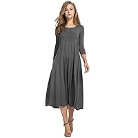HOTOUCH Women's 3/4 Sleeve A-line and Flare Midi Long Dress