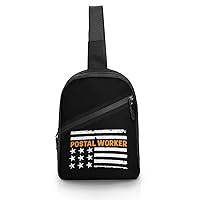Post Office Postal Worker American Flag Sling Backpack Chest Bag Crossbody Shoulder Bags Daypack For Casual Travel Hiking Sports