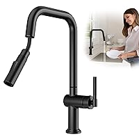 Modern Kitchen Sink Faucet, Stainless Steel Kitchen Faucet with Pull Down Sprayer Commercial Kitchen Faucet Single Handle High Arc Matte Black Faucet for Kitchen Sink
