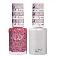 Duo Gel & Matching Lacquer Polish Set Soak off Gel NAIL All In One Daisy Top Coat for Nails (with bonus side Glitter) Made in USA (511 Nude Sparkle)