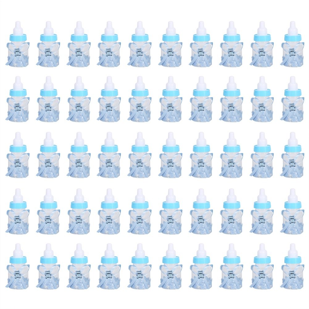 50pcs Cute Feeding Bottle Shape Candy Boxes,3.5 Inch Mini Fillable Baby Bottle,Shower Box Candy Box for Birthday Christening Gift Party Decorations Blue