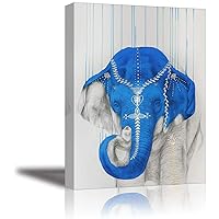 Tku's Blue Elephant Canvas Wall Art, Beautiful Animal Picture, 1 Piece Painting Home Decor for Bedroom Bathroom, Framed Ready to Hang (Waterproof)