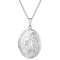 Oval Round Flower Locket Necklace that Holds Pictures Photo Locket Pendant Gifts for Girl