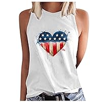 July 4th Womens Love Heart Dye Tank Tops American Flag Sleeveless Crewneck Shirts Summer Casual Loose Fit T-Shirts