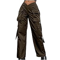 Women's Baggy Cargo Pants Multi Pocket Low Waist Sweatpant Jogger Straight Wide Leg Parachute Pants Loose Trouser