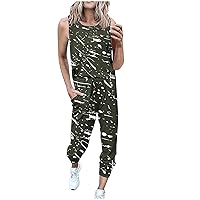 Summer Sleeveless 2 Piece Outfit Women Art Print Tracksuit Crewneck Tank Tops with Drawstring Sweatpants Lounge Sets