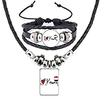 I Love Yemen Word Flag Love Heart Illustration Leather Necklace Bracelet Jewelry Set
