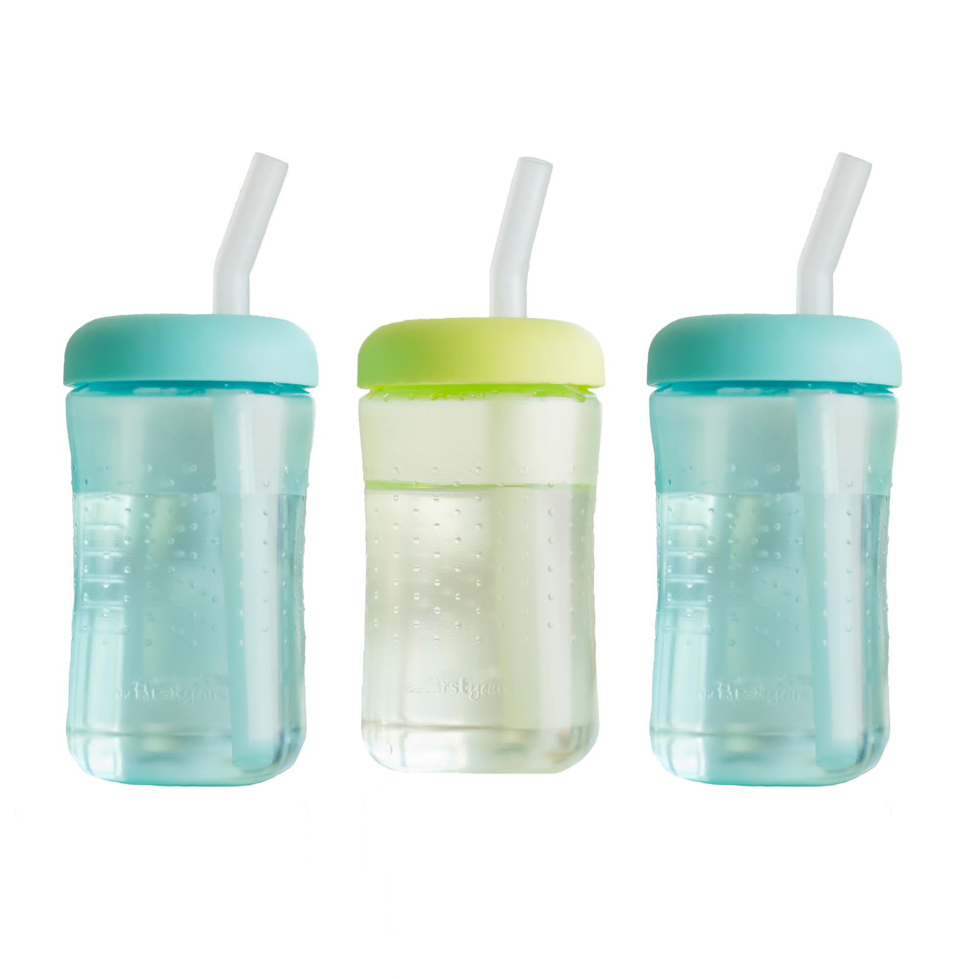 The First Years Squeeze & Sip Toddler Straw Cups - Squeezable Transition Sippy Cup with Silicone Straw - Toddler Feeding Supplies - 7 Oz - 3 Count - Ages 6 Months and Up