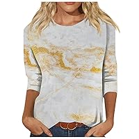 Dress Shirts for Women,Womens 3/4 Sleeve Tops Crew Neck Casual Print Graphic Shirt Plus Size Tops for Women