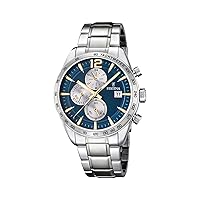 Festina F16759/7 Men's Analogue Quartz Watch with Stainless Steel Strap, Silver-Blue-Gold, Bracelet