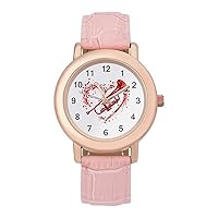 Trumpet Lover Women's Watches Classic Quartz Watch with Leather Strap Easy to Read Wrist Watch