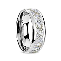 MESOZOIC White Dinosaur Bone Inlaid Tungsten Carbide Beveled Edged Ring 8mm Wide Wedding Band with Custom Inside Engraved Personalized