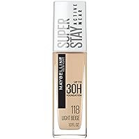 Maybelline Super Stay Full Coverage Liquid Foundation Active Wear Makeup, Up to 30Hr Wear, Transfer, Sweat & Water Resistant, Matte Finish, Light Beige, 1 Count