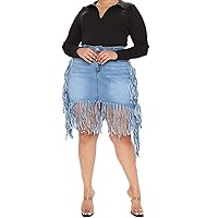 Plus Size Denim Shorts Skirts for Curvy Women High Waisted Frayed Raw Hem Ripped Tassels Sexy Short Skirt Jeans