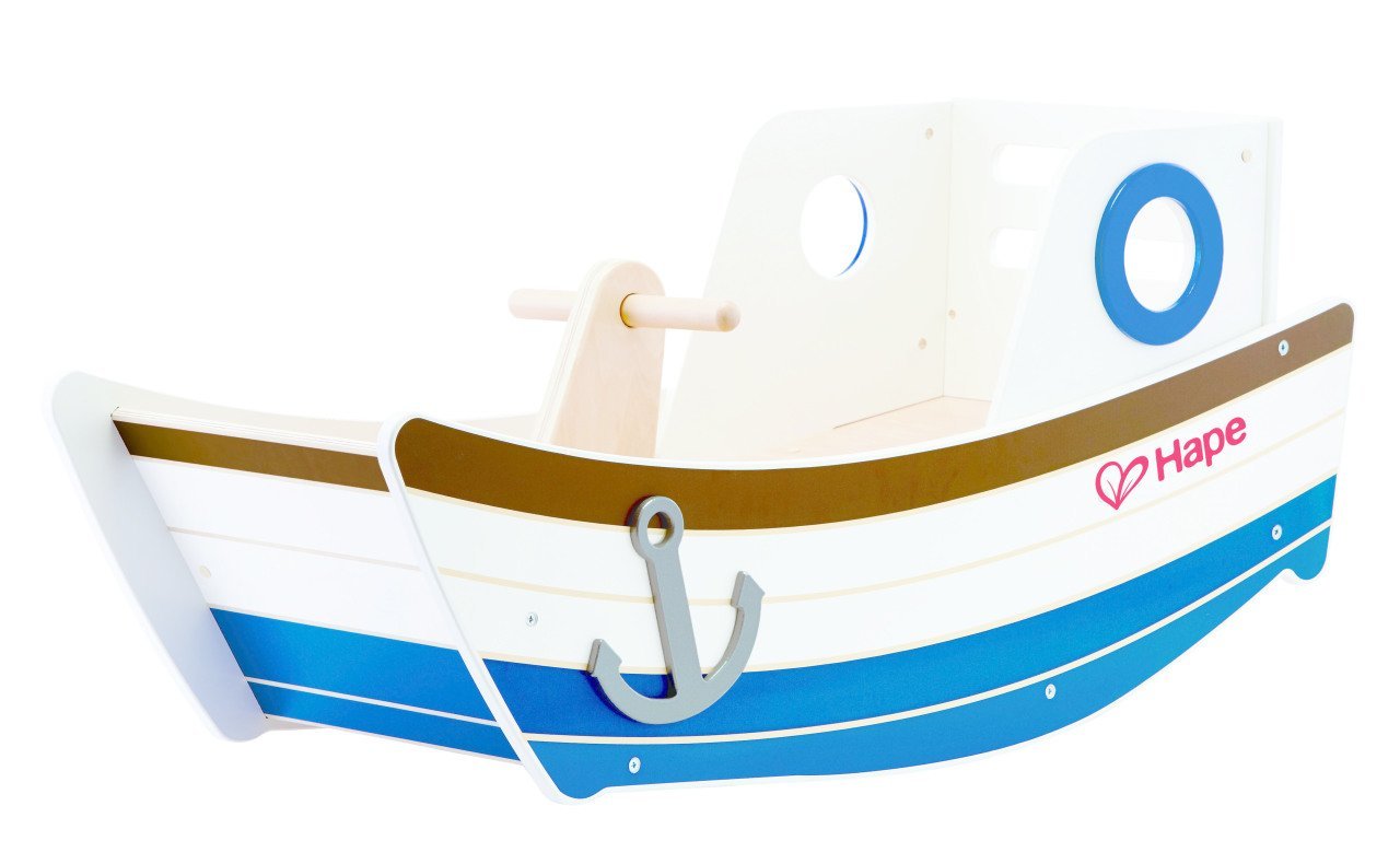 Award Winning Hape High Seas Wooden Toddler Rocking Ride On, L: 32, W: 12.5, H: 14.4 inch