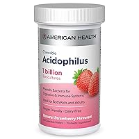 Daily Chewable Tablet Acidophilus, 1 Billion Live Cultures, Beneficial Bacteria for The Digestive & Immune Systems, Strawberry, 60 Count