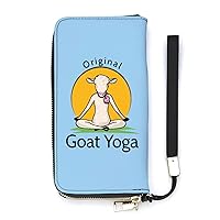 Goat Yoga Wristlet Wallet Leather Long Card Holder Purse Slim Clutch Handbag for Women