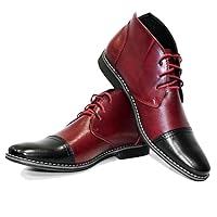 PeppeShoes Modello Cherry - Handmade Italian Mens Color Burgundy Ankle Chukka Boots - Cowhide Smooth Leather - Lace-Up